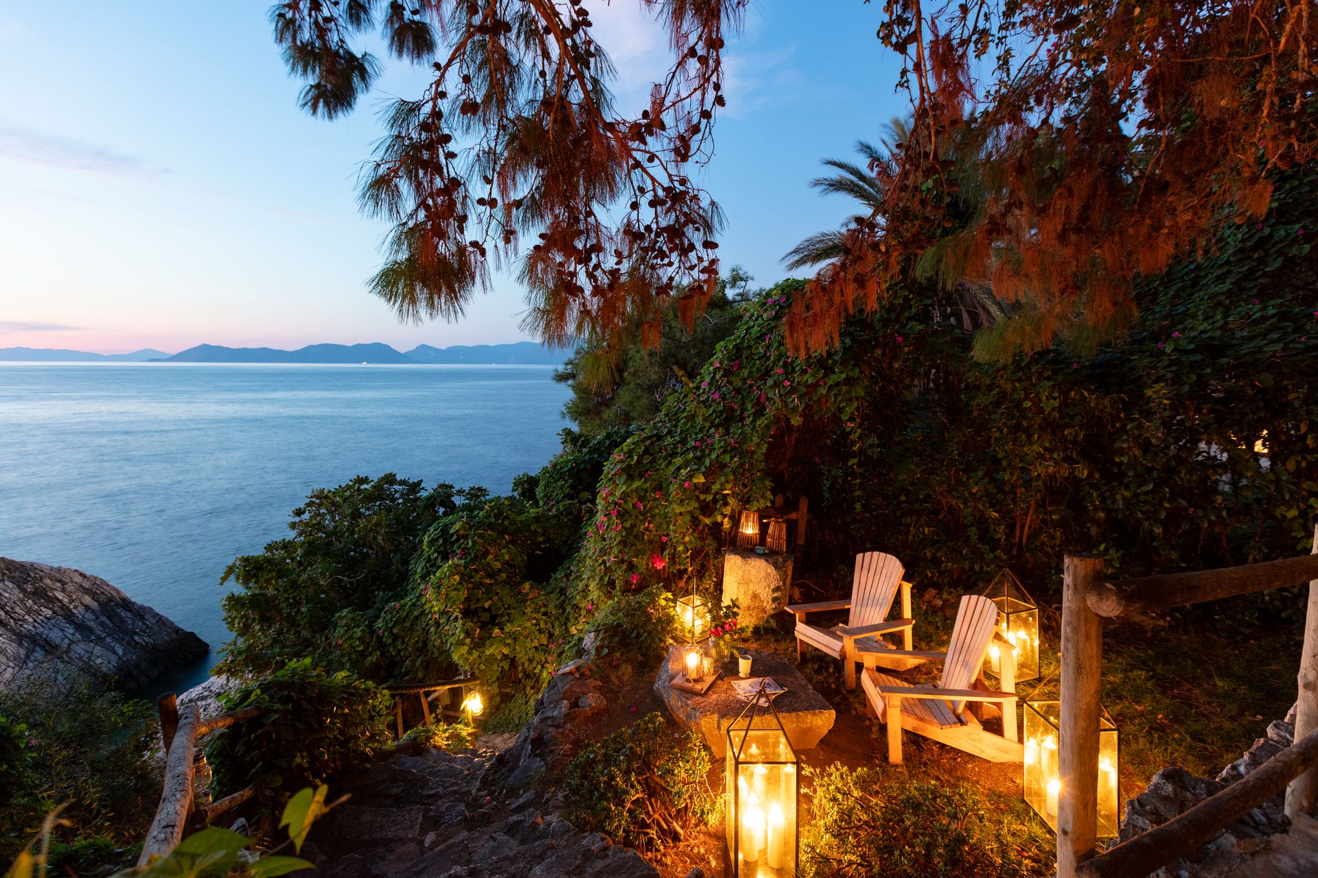 Evening terraces above the sea in Faralya